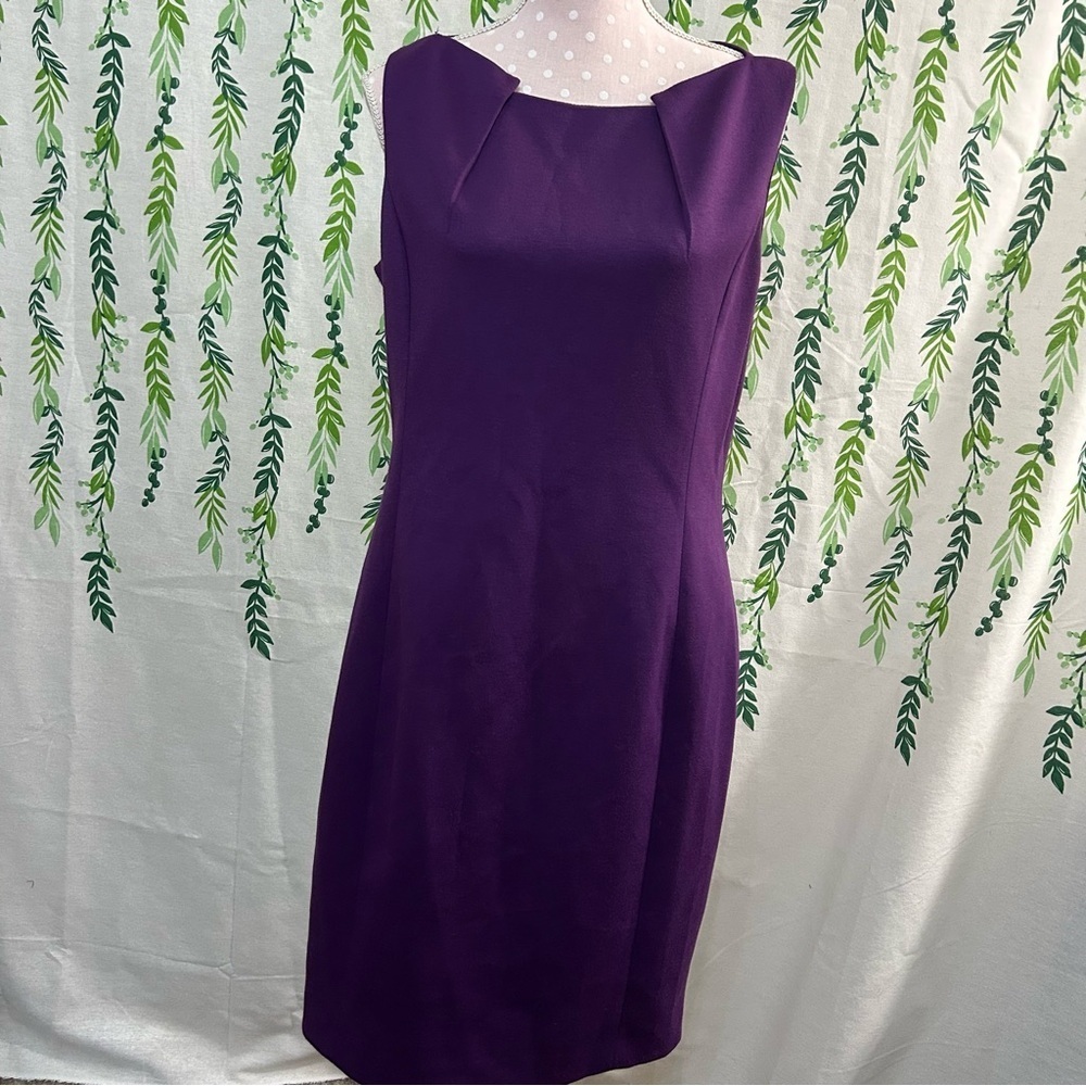 Tahari Purple Sheath Midi Dress Square Neck Sleeveless B3